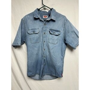Wrangler Short Sleeve Blue Denim Button Down Shirt, Cowboy, Western, Men's Larg